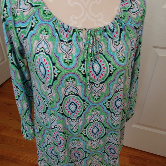 Aqua/Lime Paisley Cotton Blend Top-Size M-Jones NY - Picture 1 of 7
